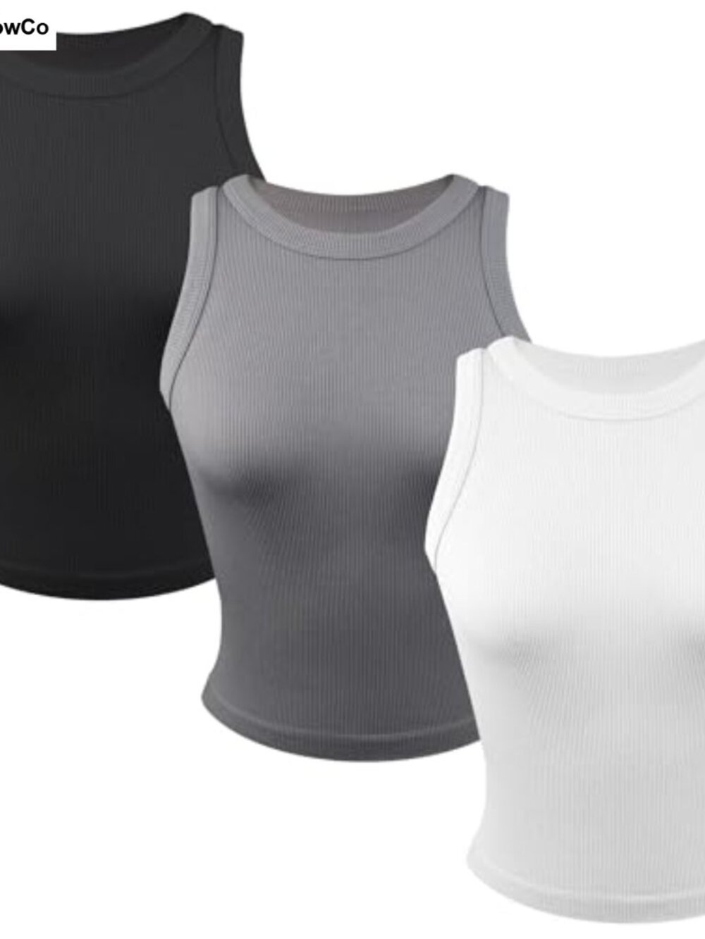 3 Pack Stretch Ribbed Tank Tops Crew Neck Racerback Workout Yoga
